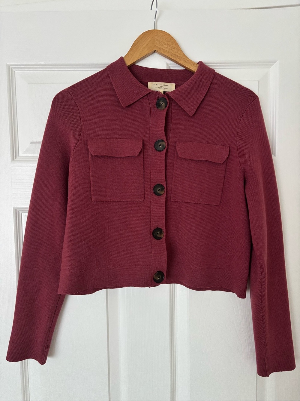 Sézane Betty Cardigan Rosewood 100% Merino Wool Knit Shirt Jacket Sweater XS - Picture 2 of 5